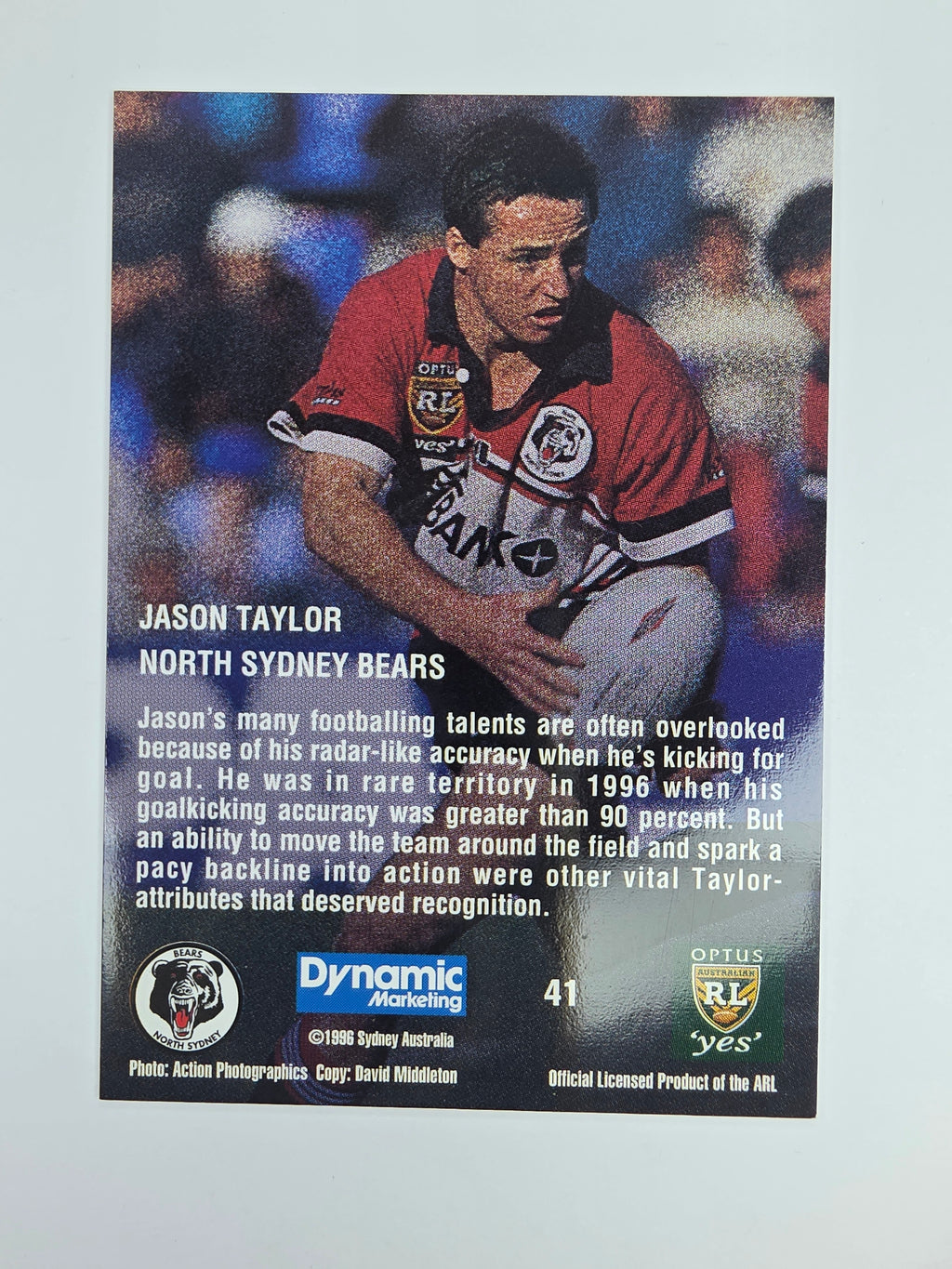 1996 Dynamic Signature Gold #41 Jason Taylor North Sydney Bears