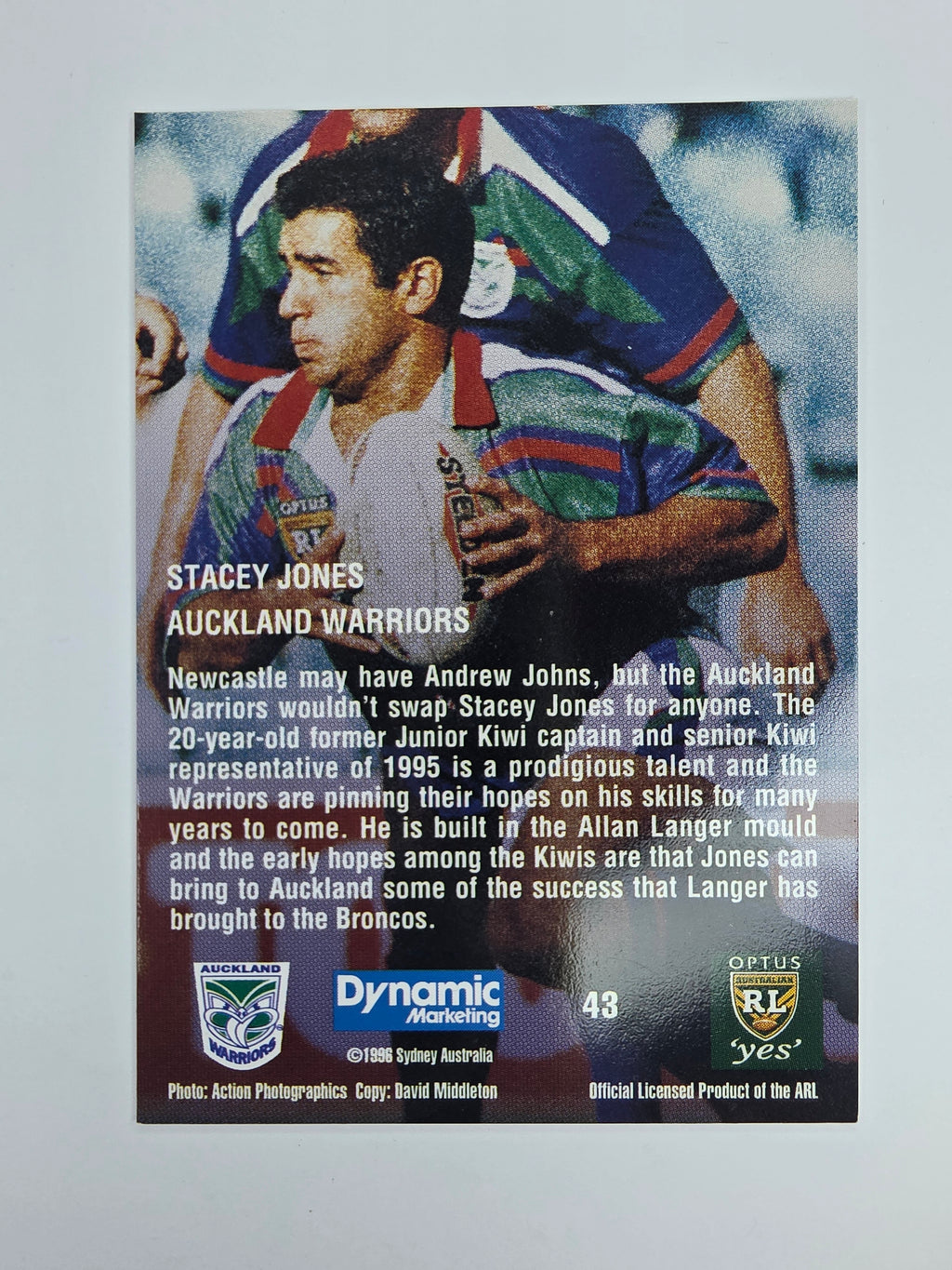 1996 Dynamic Signature Gold #43 Stacey Jones Auckland Warriors