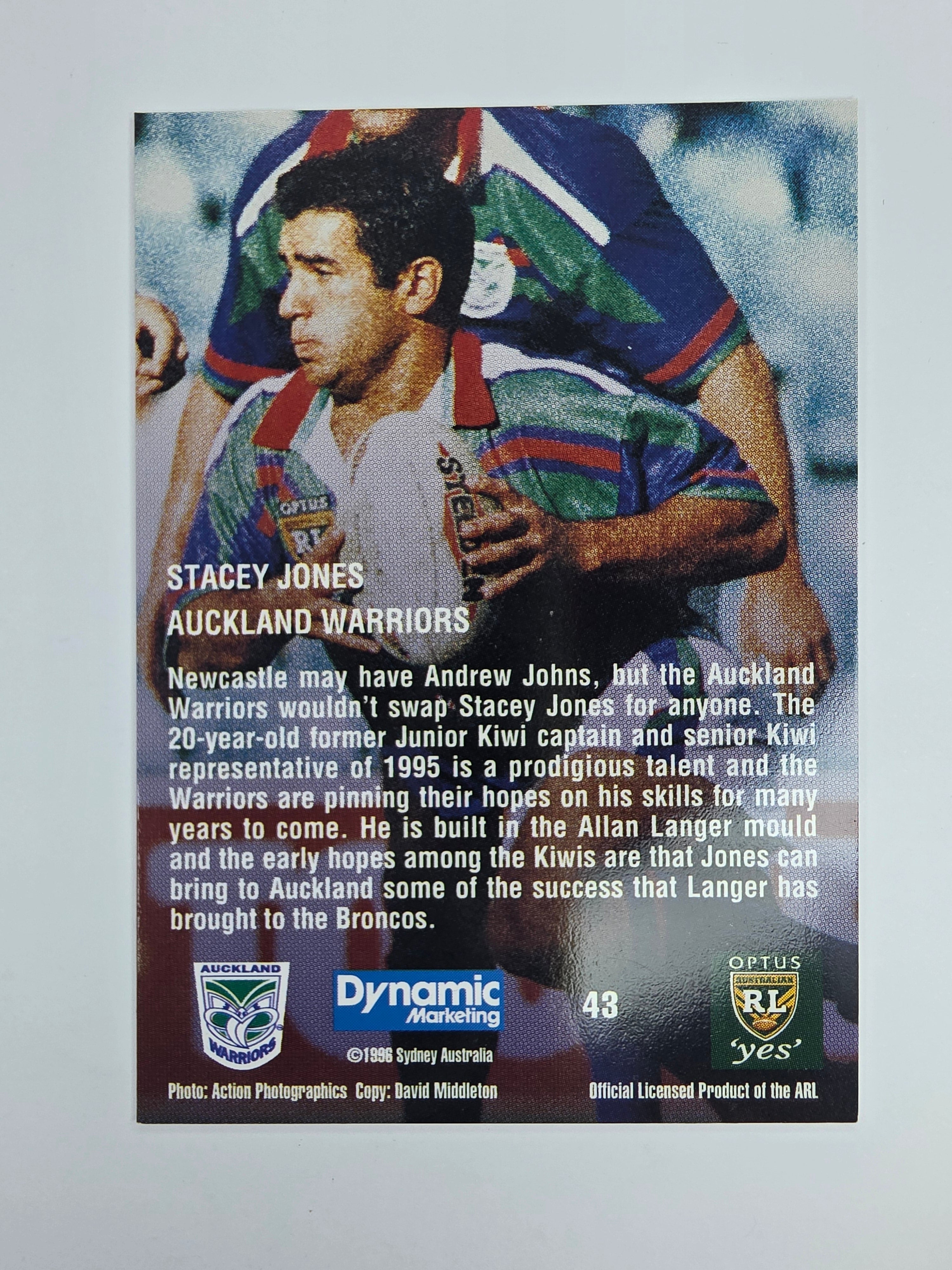 1996 Dynamic Signature Gold #43 Stacey Jones Auckland Warriors