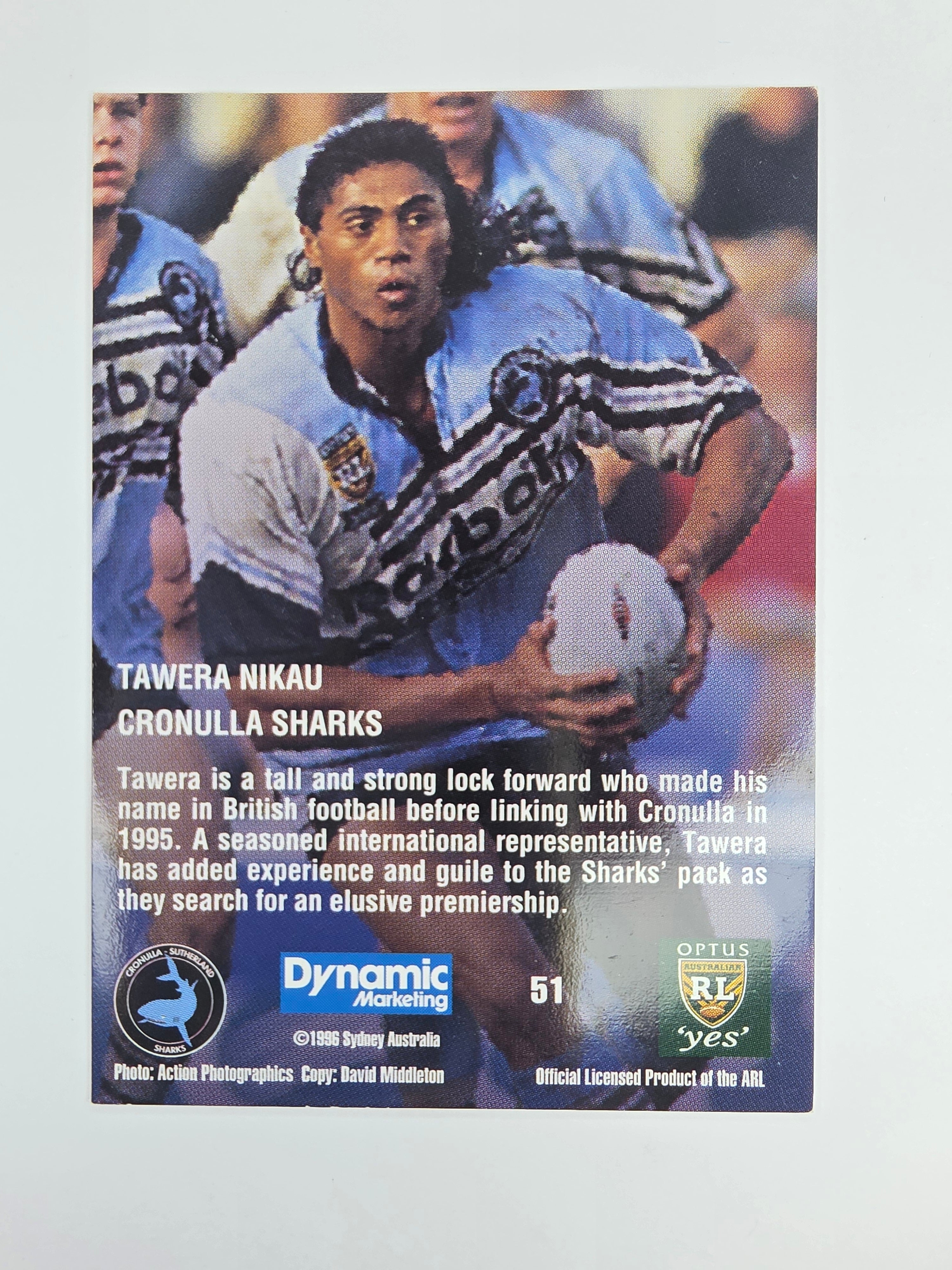 1996 Dynamic Signature Gold #51 Tawera Nikau Cronulla Sutherland Sharks