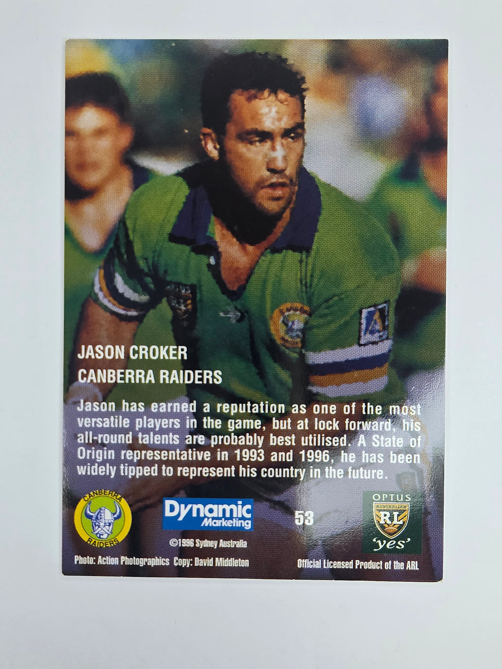 1996 Dynamic Signature Gold #53 Jason Croker Canberra Raiders