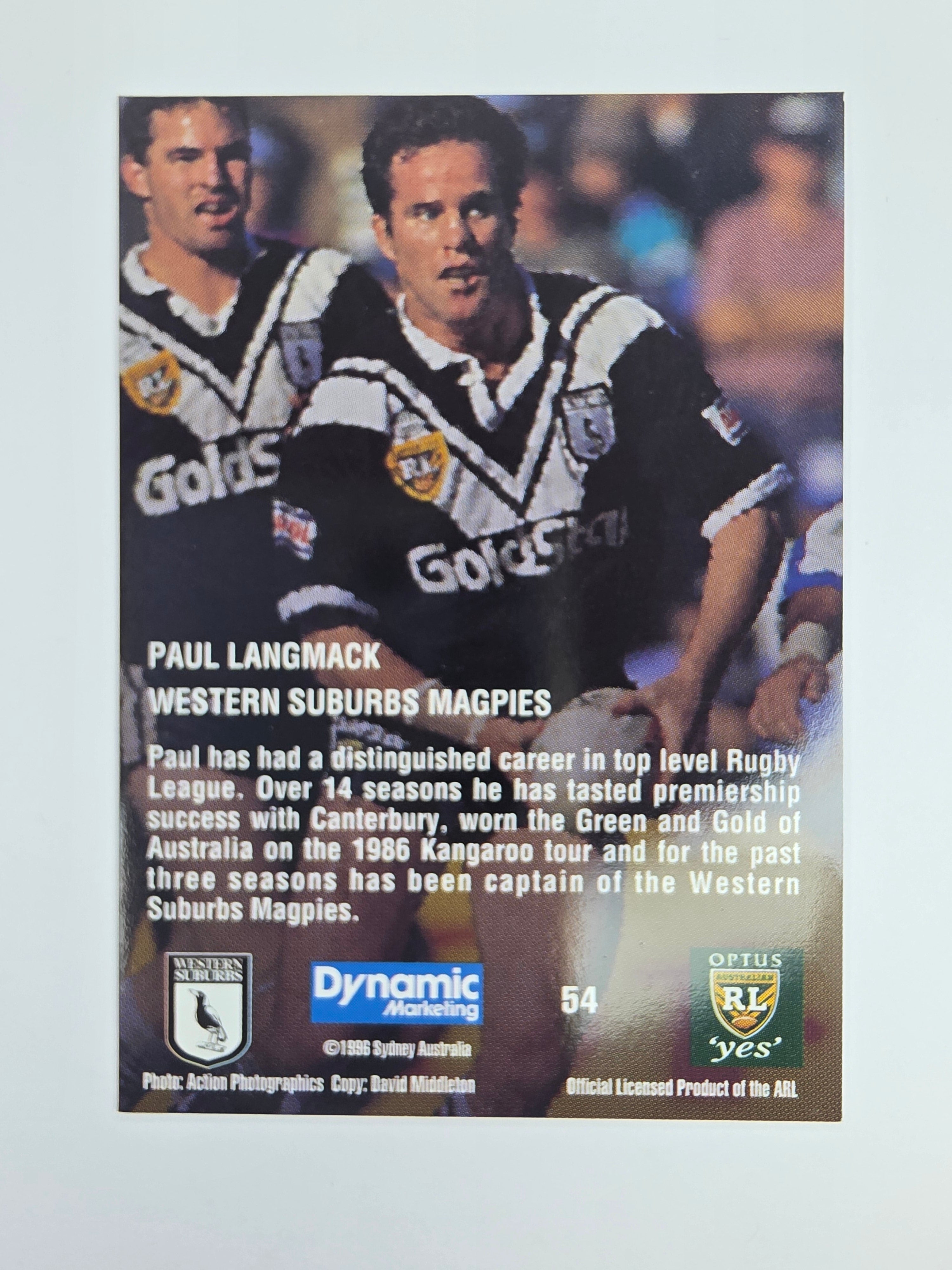 1996 Dynamic Signature Gold #54 Paul Langmack Western Suburbs Magpies