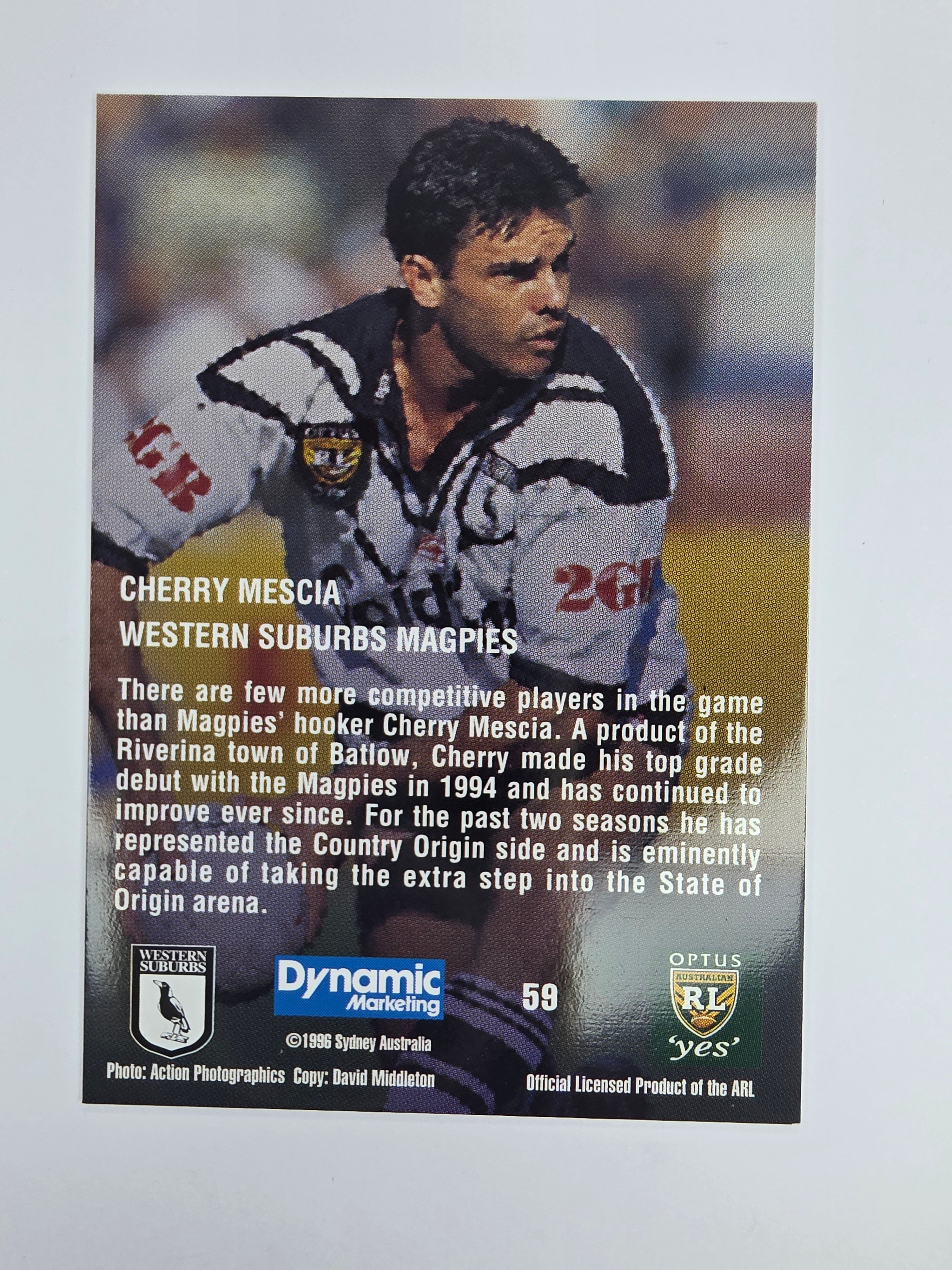 1996 Dynamic Signature Gold #59 Cherry Mescia Western Suburbs Magpies