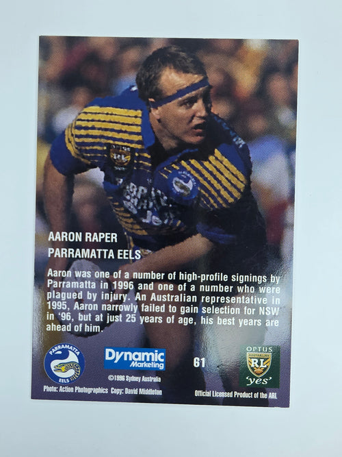 1996 Dynamic Signature Gold #61 Aaron Raper Parramatta Eels