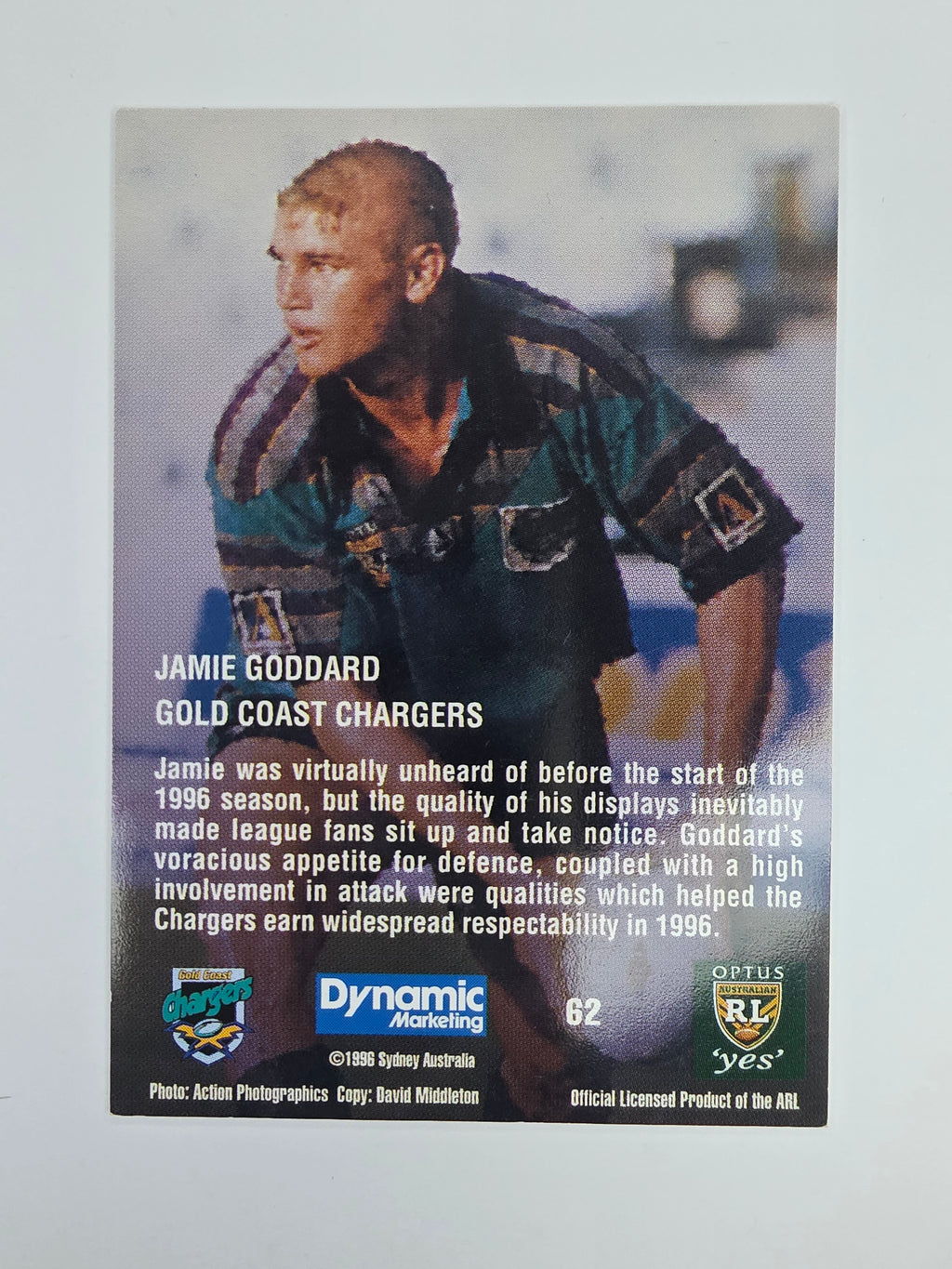 1996 Dynamic Signature Gold #62 Jamie Goddard Gold Coast Chargers