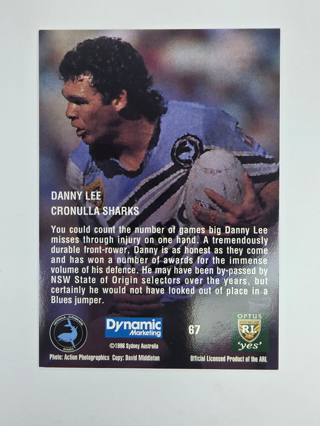 1996 Dynamic Signature Gold #67 Danny Lee Cronulla Sutherland Sharks