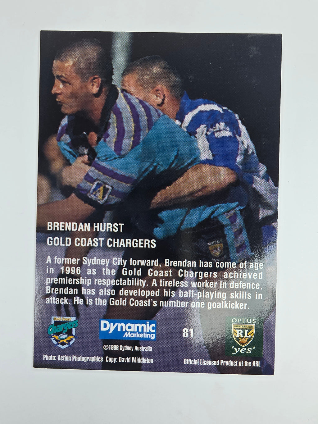 1996 Dynamic Signature Gold #81 Brendan Hurst Gold Coast Chargers
