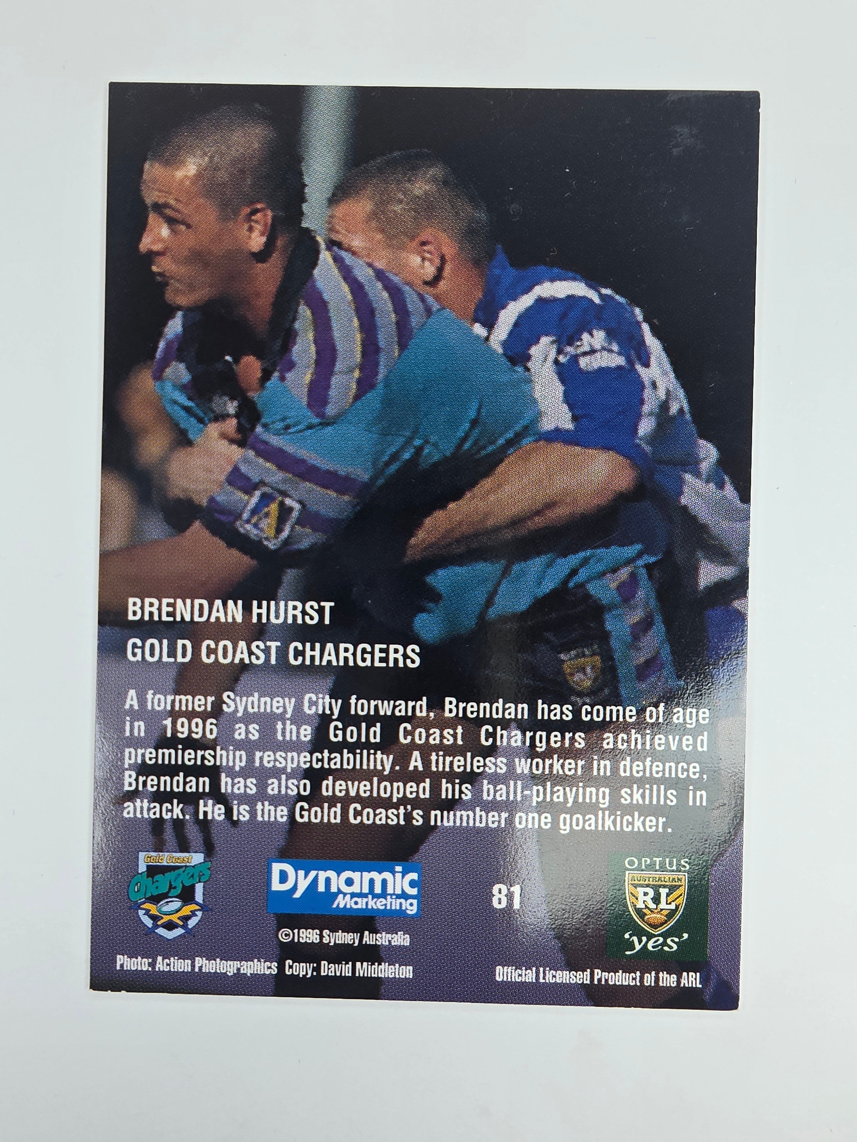 1996 Dynamic Signature Gold #81 Brendan Hurst Gold Coast Chargers