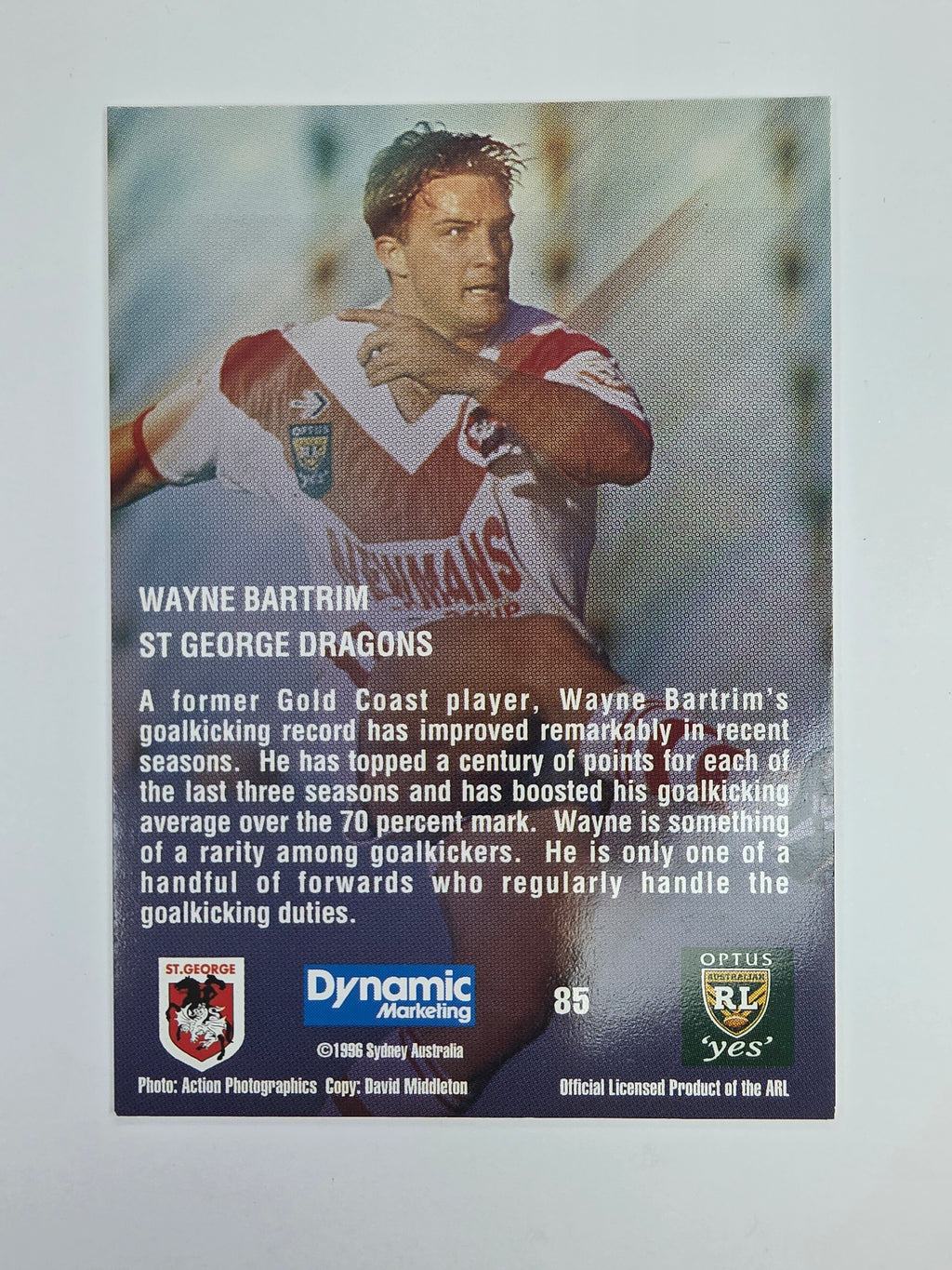 1996 Dynamic Signature Gold #85 Wayne Bartrim St. George Dragons