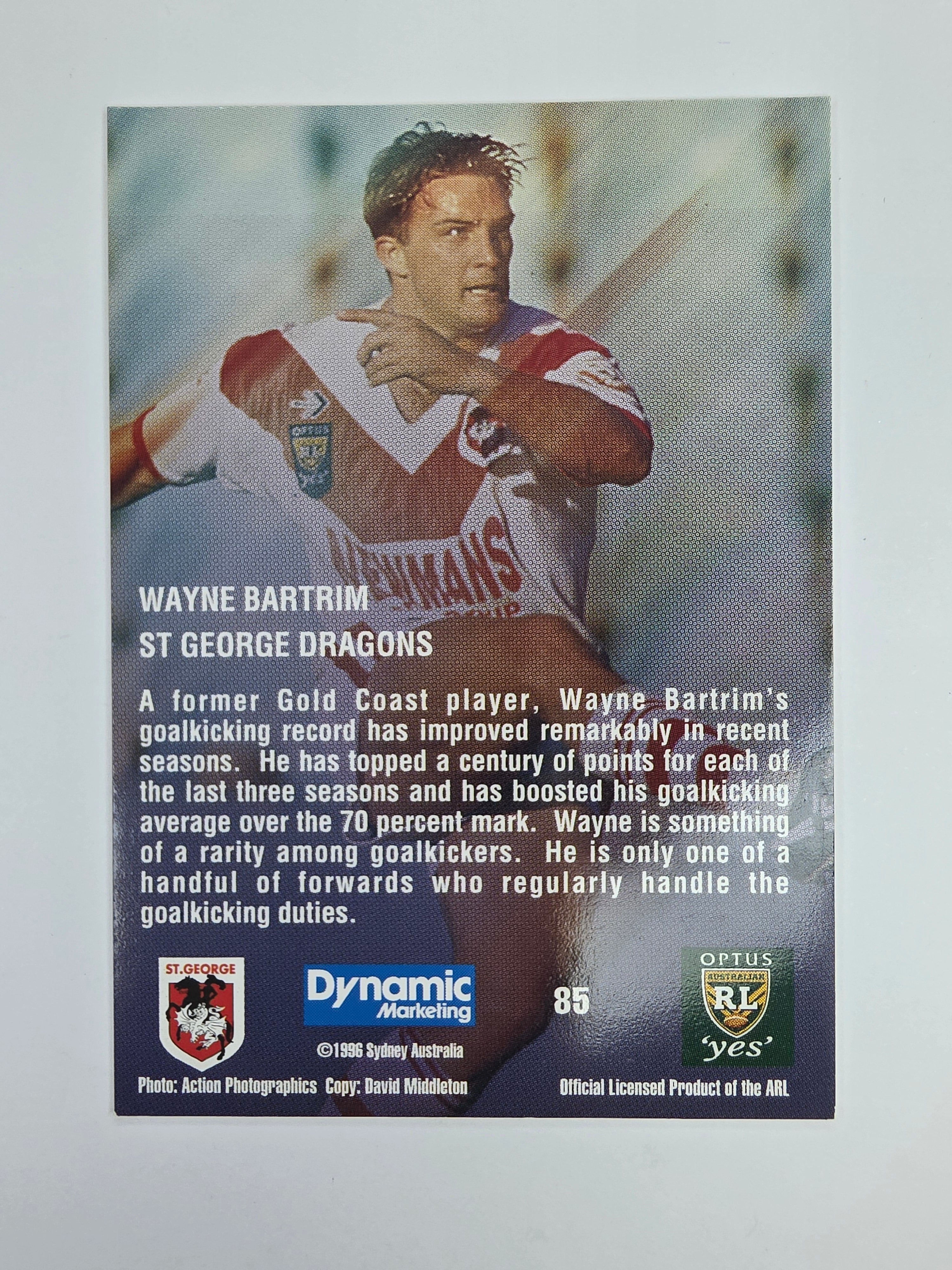 1996 Dynamic Signature Gold #85 Wayne Bartrim St. George Dragons