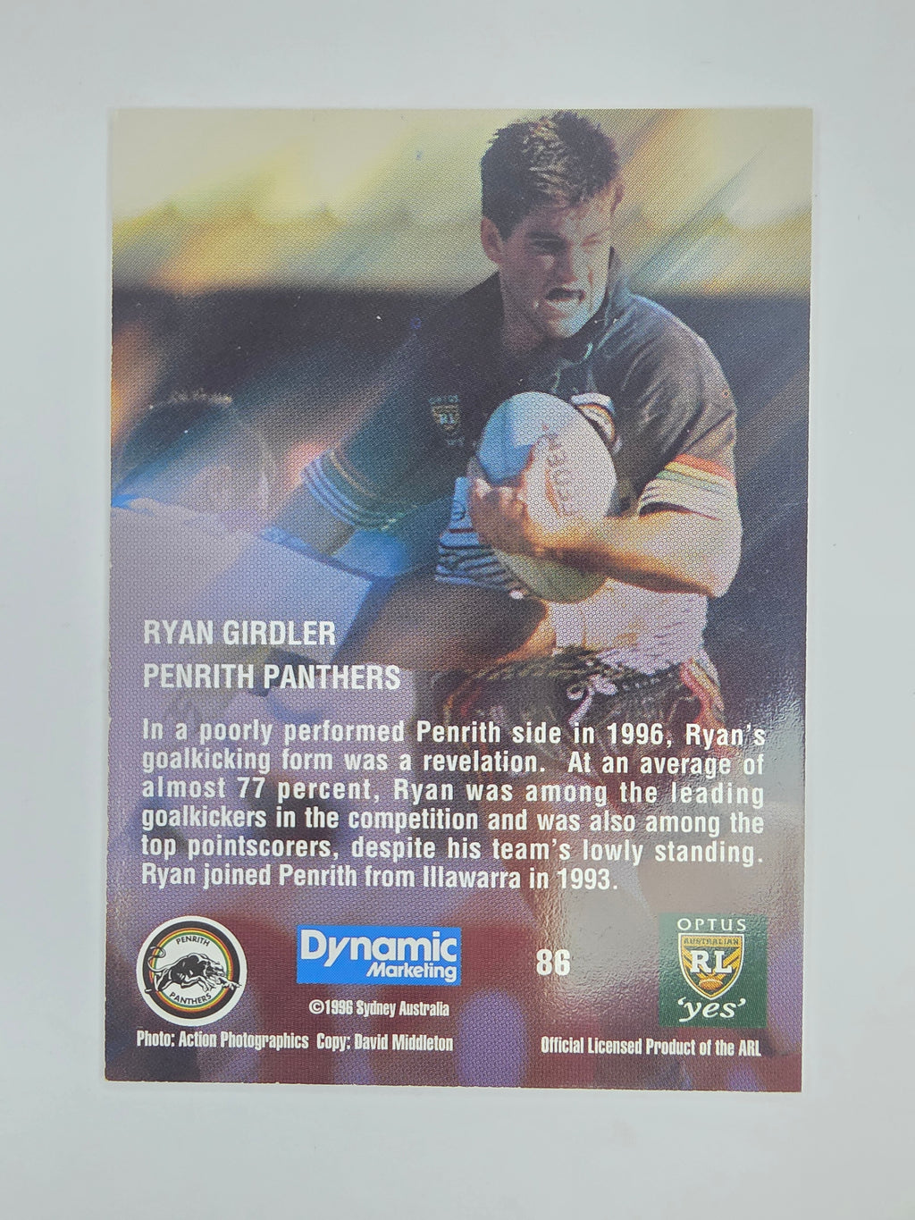 1996 Dynamic Signature Gold #86 Ryan Girdler Penrith Panthers