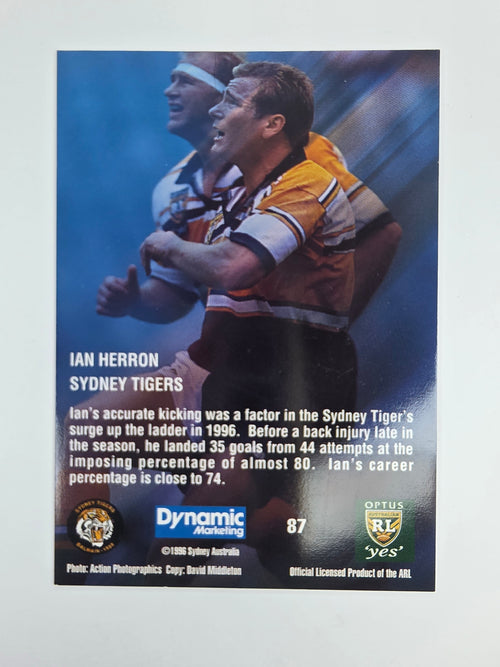 1996 Dynamic Signature Gold #87 Ian Herron Balmain Tigers