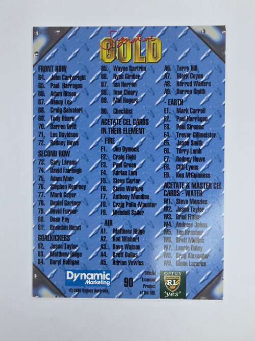 1996 Dynamic Signature Gold #90 Checklist