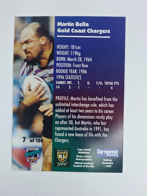 1997 Dynamic Fatty  Fun Pack Base Card #7 Martin Bella Gold Coast Chargers