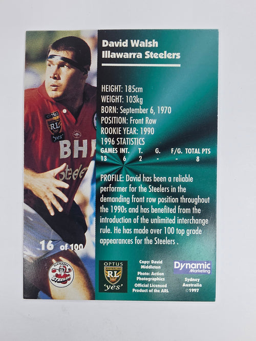 1997 Dynamic Fatty  Fun Pack Base Card #16 David Walsh Illawarra Steelers