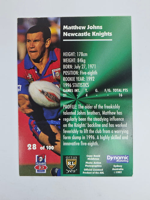 1997 Dynamic Fatty  Fun Pack Base Card #28 Matthew Johns Newcastle Knights