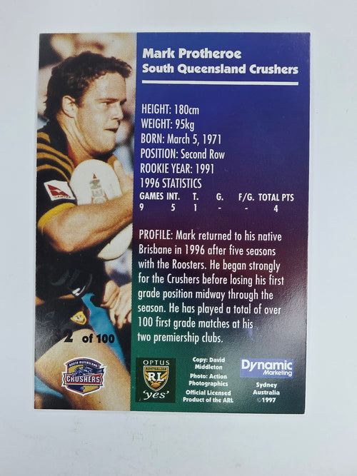 1997 Dynamic Fatty  Fun Pack Base Card #52 Mark Protheroe South Queensland Crushers