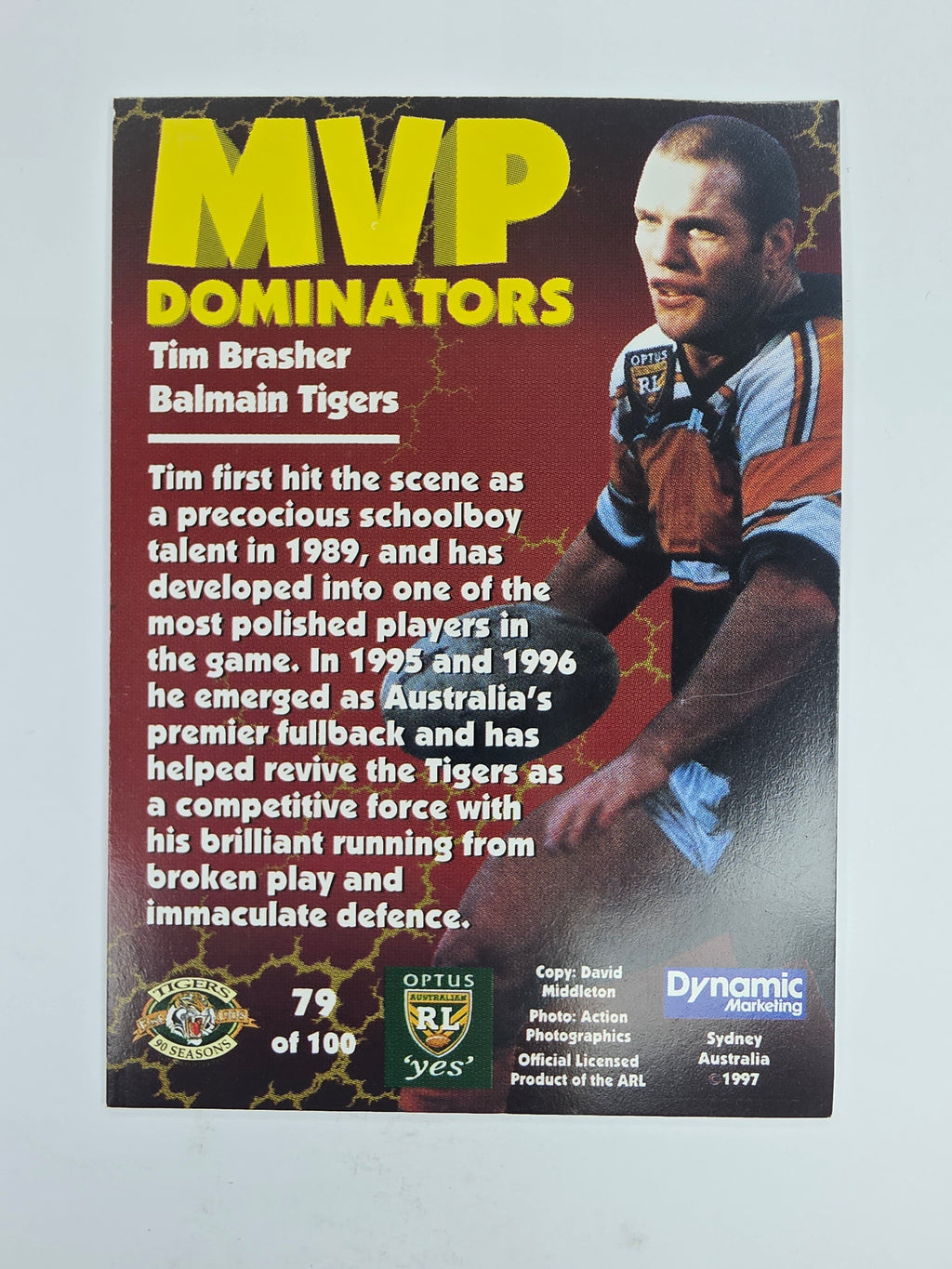 1997 Dynamic Fatty  Fun Pack Base Card #79 Tim Brasher Balmain Tigers