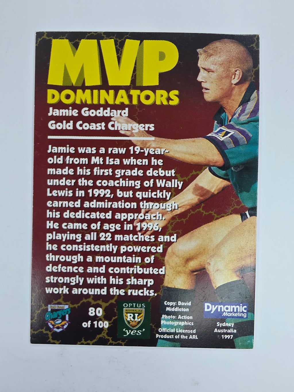 1997 Dynamic Fatty  Fun Pack Base Card #80 Jamie Goddard Gold Coast Chargers