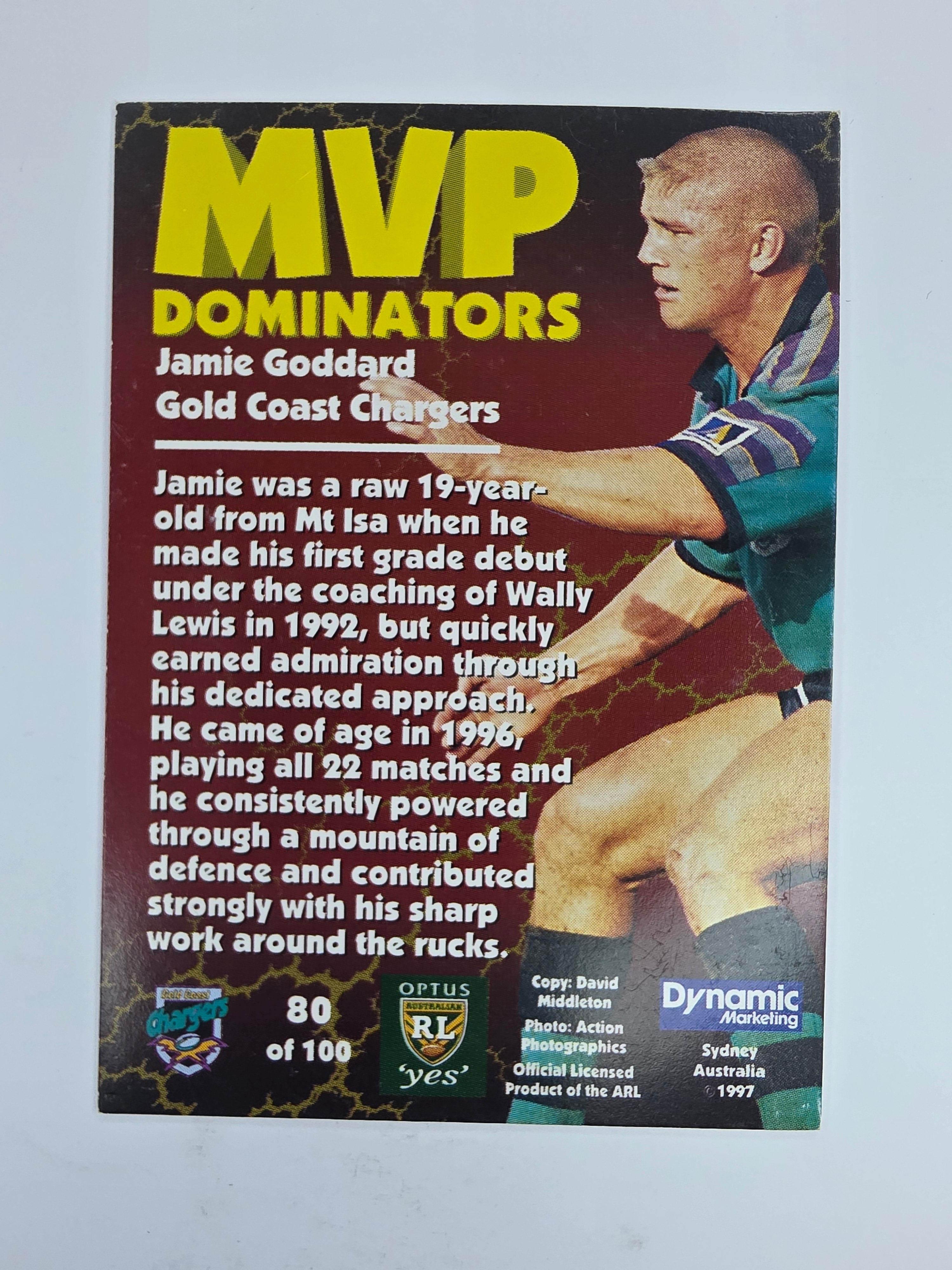 1997 Dynamic Fatty  Fun Pack Base Card #80 Jamie Goddard Gold Coast Chargers
