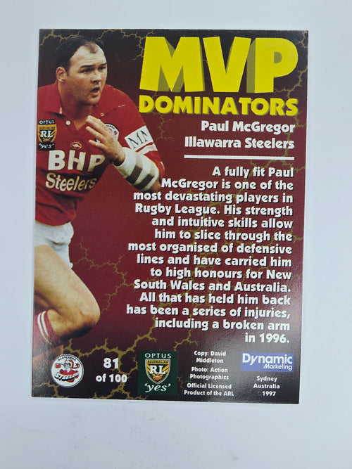 1997 Dynamic Fatty  Fun Pack Base Card #81 Paul McGregor Illawarra Steelers