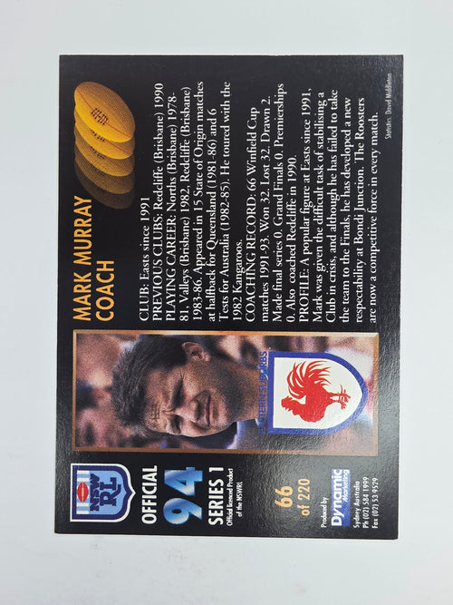 1994 Dynamic Series 1 Base Card #66 Mark Murray Eastern Suburbs Roosters