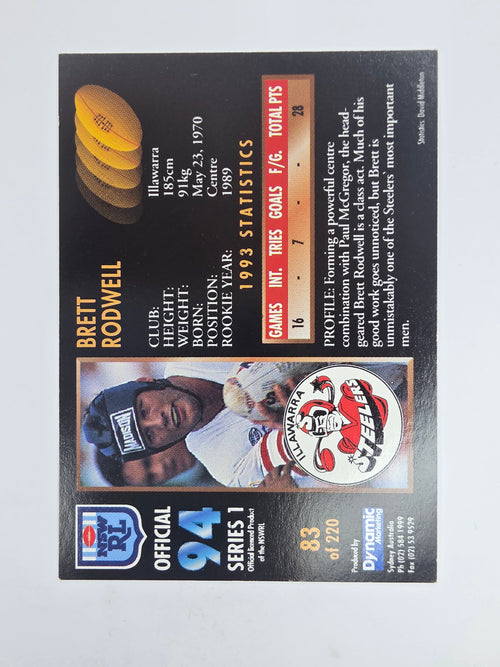 1994 Dynamic Series 1 Base Card #83 Brett Rodwell Illawarra Steelers