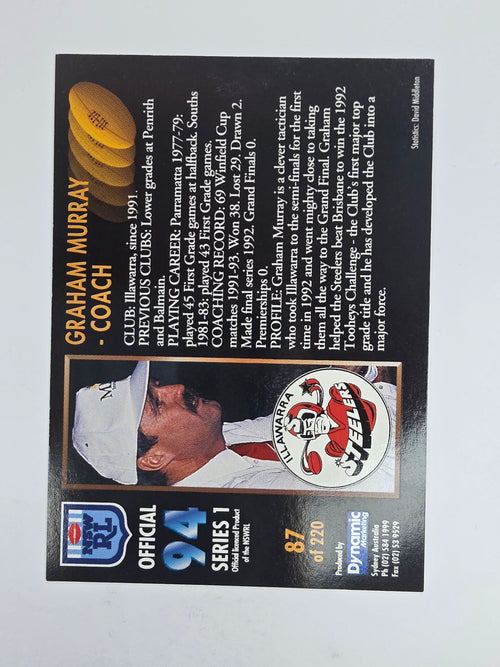 1994 Dynamic Series 1 Base Card #87 Graham Murray Illawarra Steelers