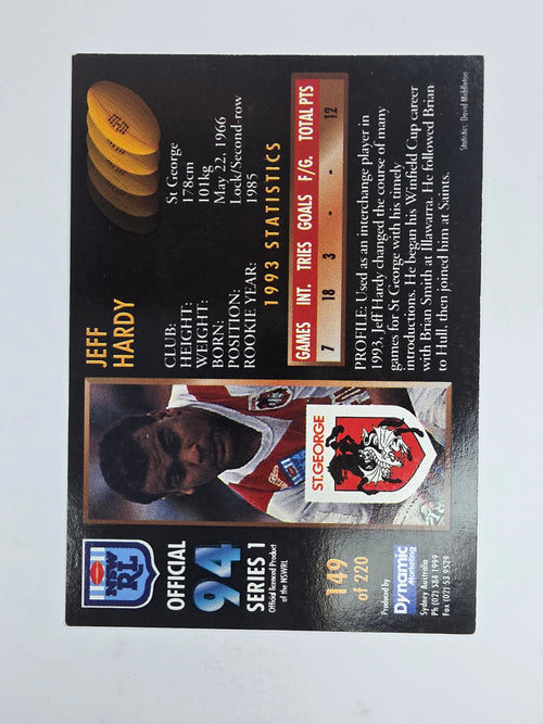 1994 Dynamic Series 1 Base Card #149 Jeff Hardy St George Dragons