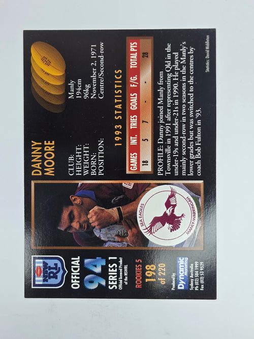 1994 Dynamic Series 1 Base Card #198 Danny Moore Western Suburbs Magpies