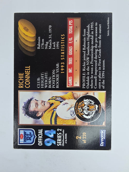 1994 Dynamic Series 2 Base Card #2 Richie Connell Balmain Tigers