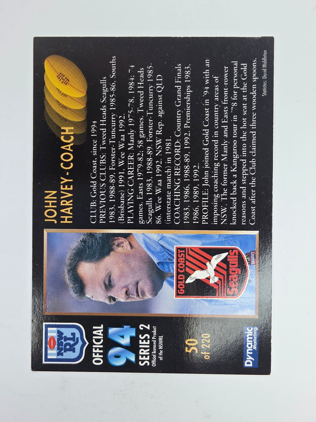 1994 Dynamic Series 2 Base Card #50 John Harvey Gold Coast Seagulls