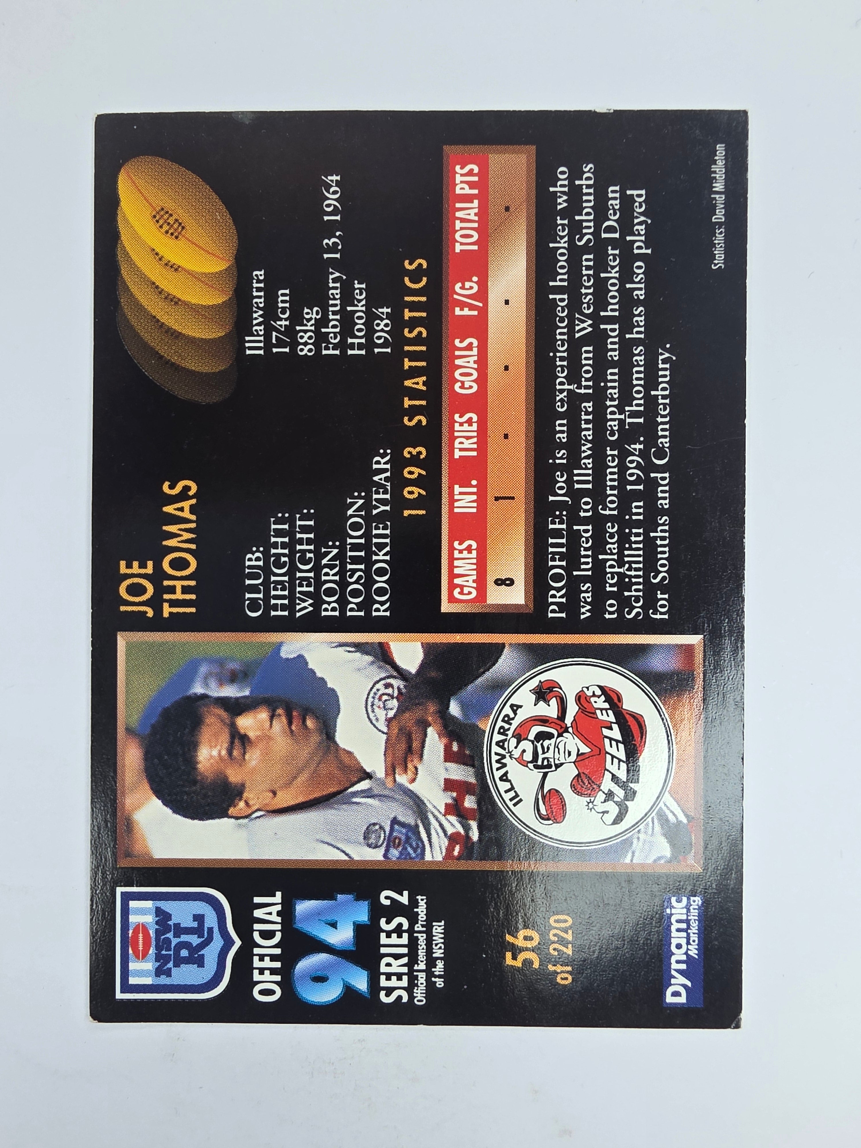 1994 Dynamic Series 2 Base Card #56 Joe Thomas Illawarra Steelers