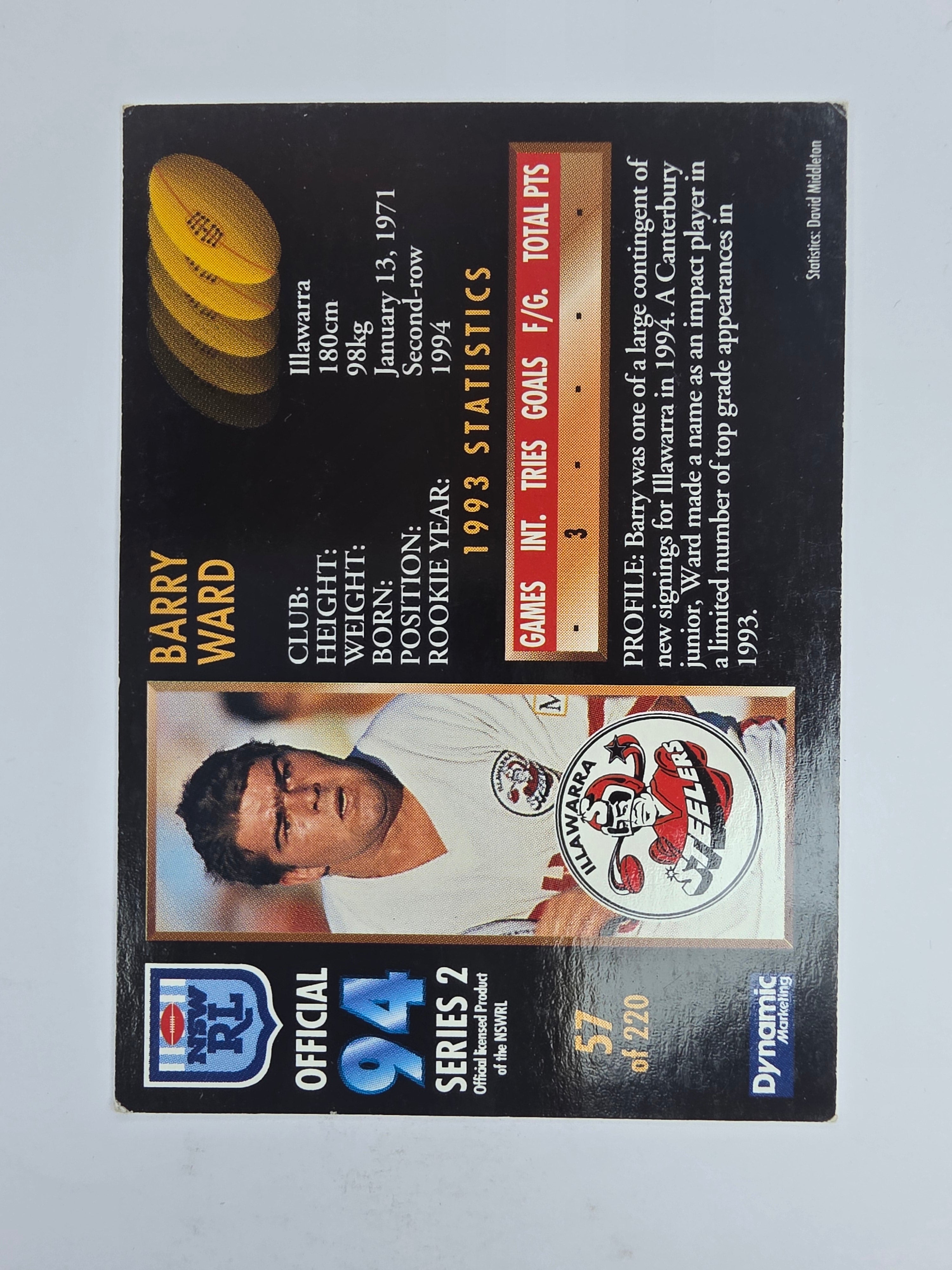 1994 Dynamic Series 2 Base Card #57 Barry Ward Illawarra Steelers