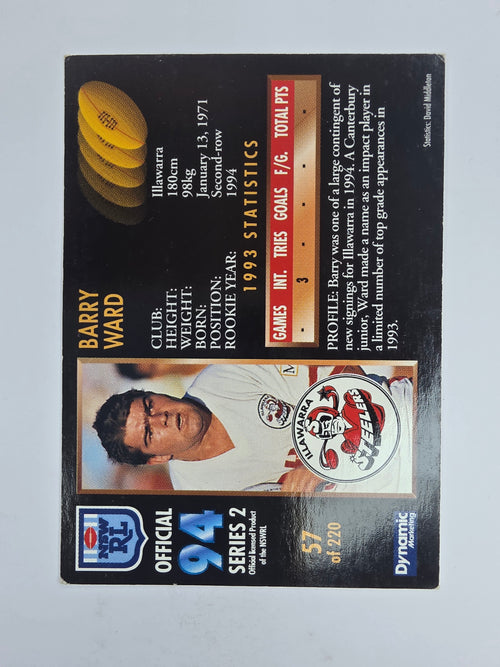 1994 Dynamic Series 2 Base Card #57 Barry Ward Illawarra Steelers