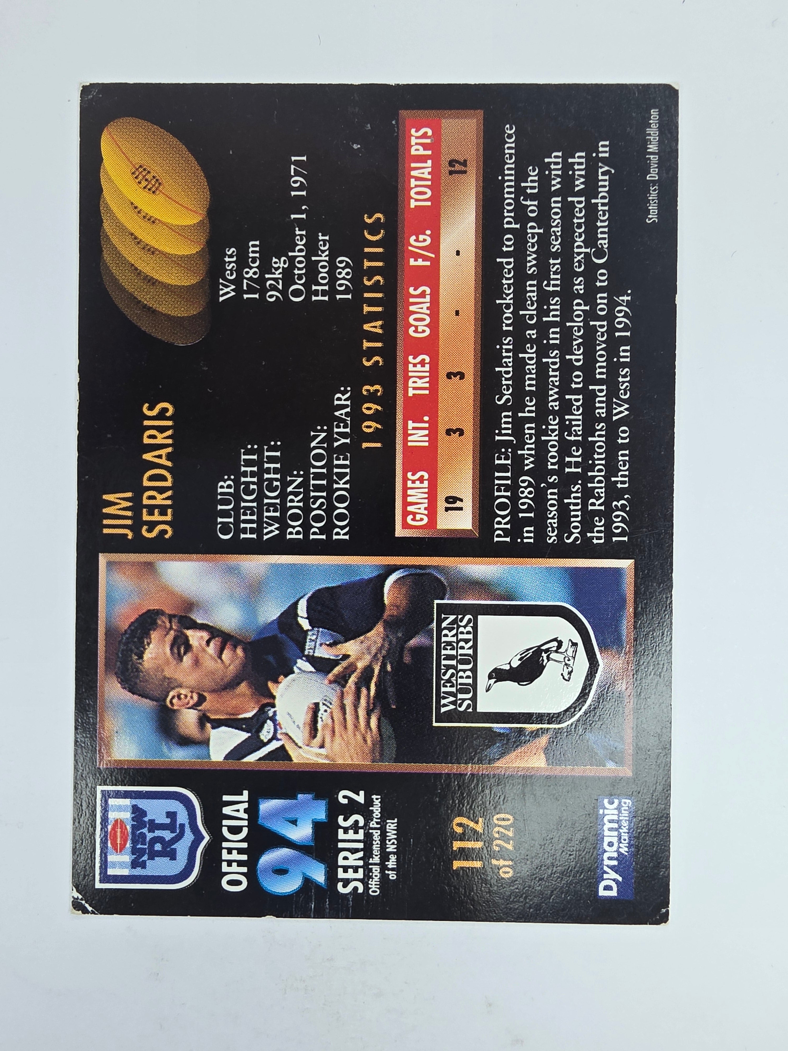 1994 Dynamic Series 2 Base Card #112 Jim Sedaris Western Suburbs Magpies