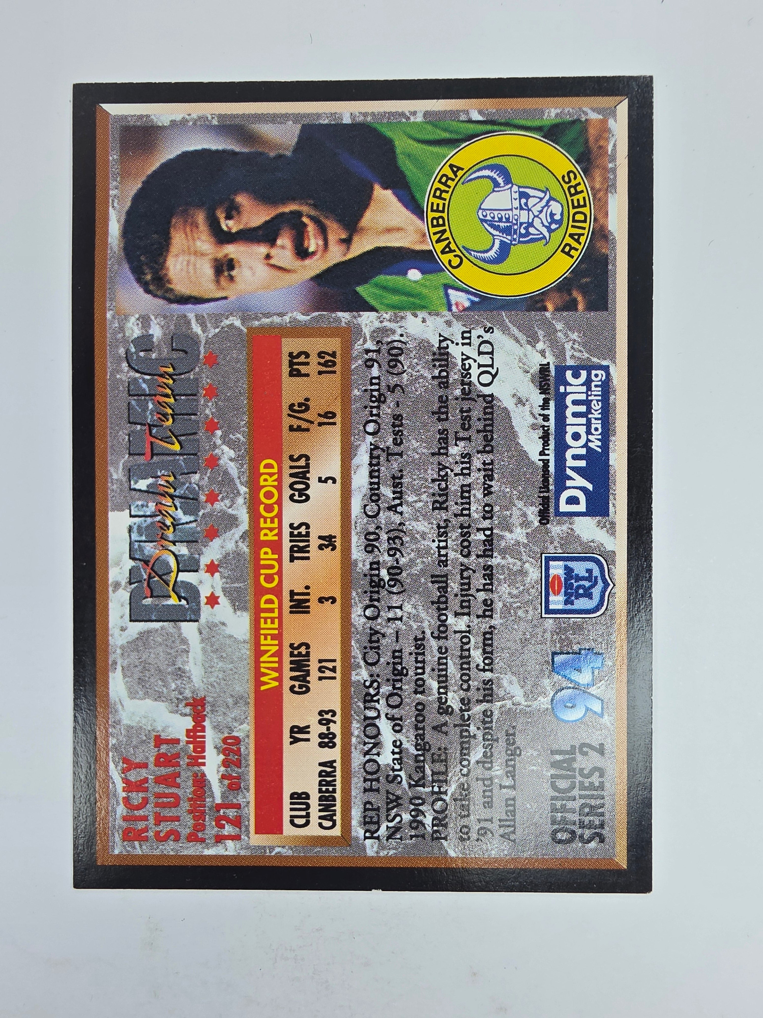1994 Dynamic Series 2 Base Card #121 Ricky Stuart Canberra Raiders