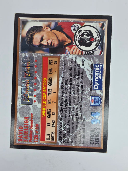 1994 Dynamic Series 2 Base Card #126 David Fairleigh North Sydney Bears