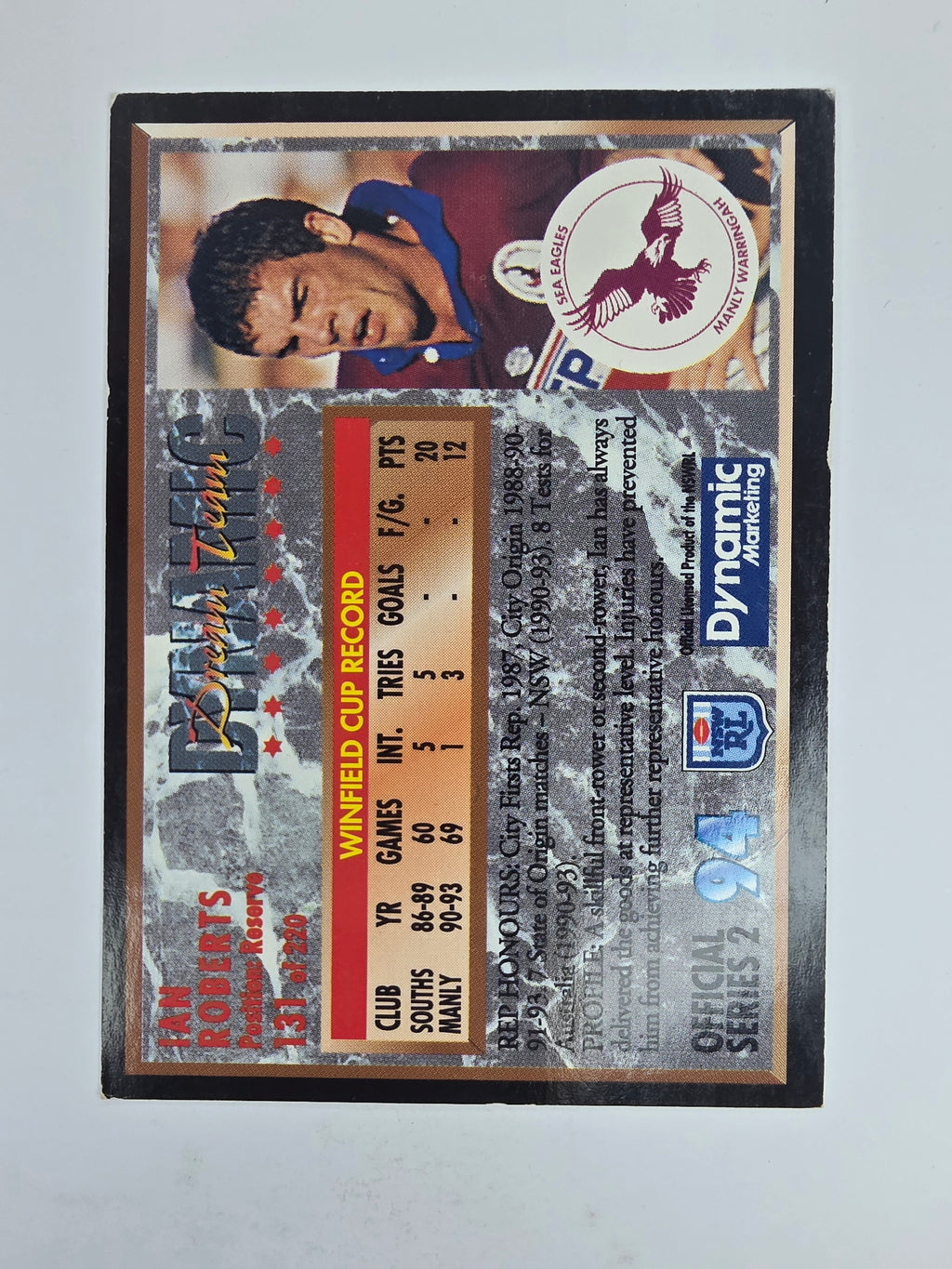 1994 Dynamic Series 2 Base Card #131 Ian Roberts Manly Warringah Sea Eagles