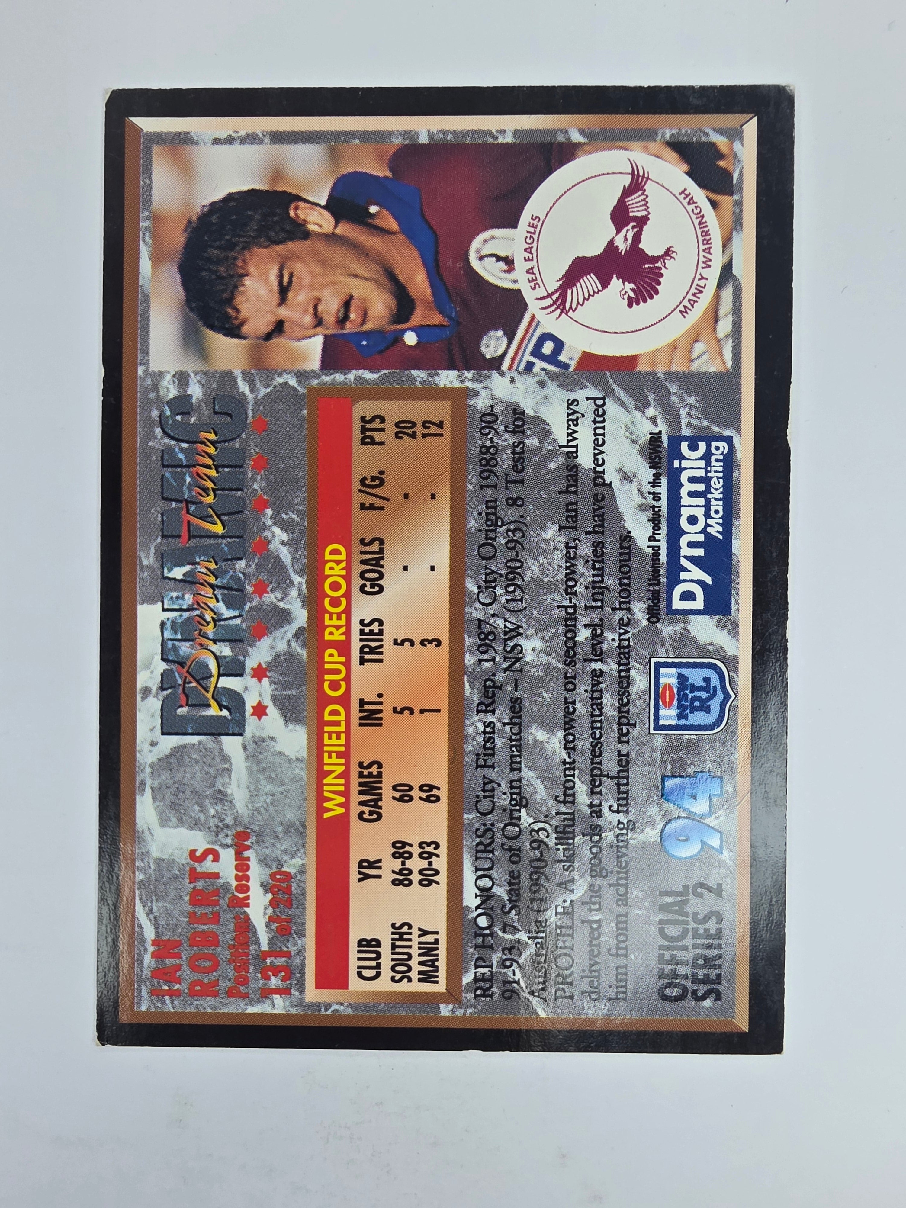 1994 Dynamic Series 2 Base Card #131 Ian Roberts Manly Warringah Sea Eagles