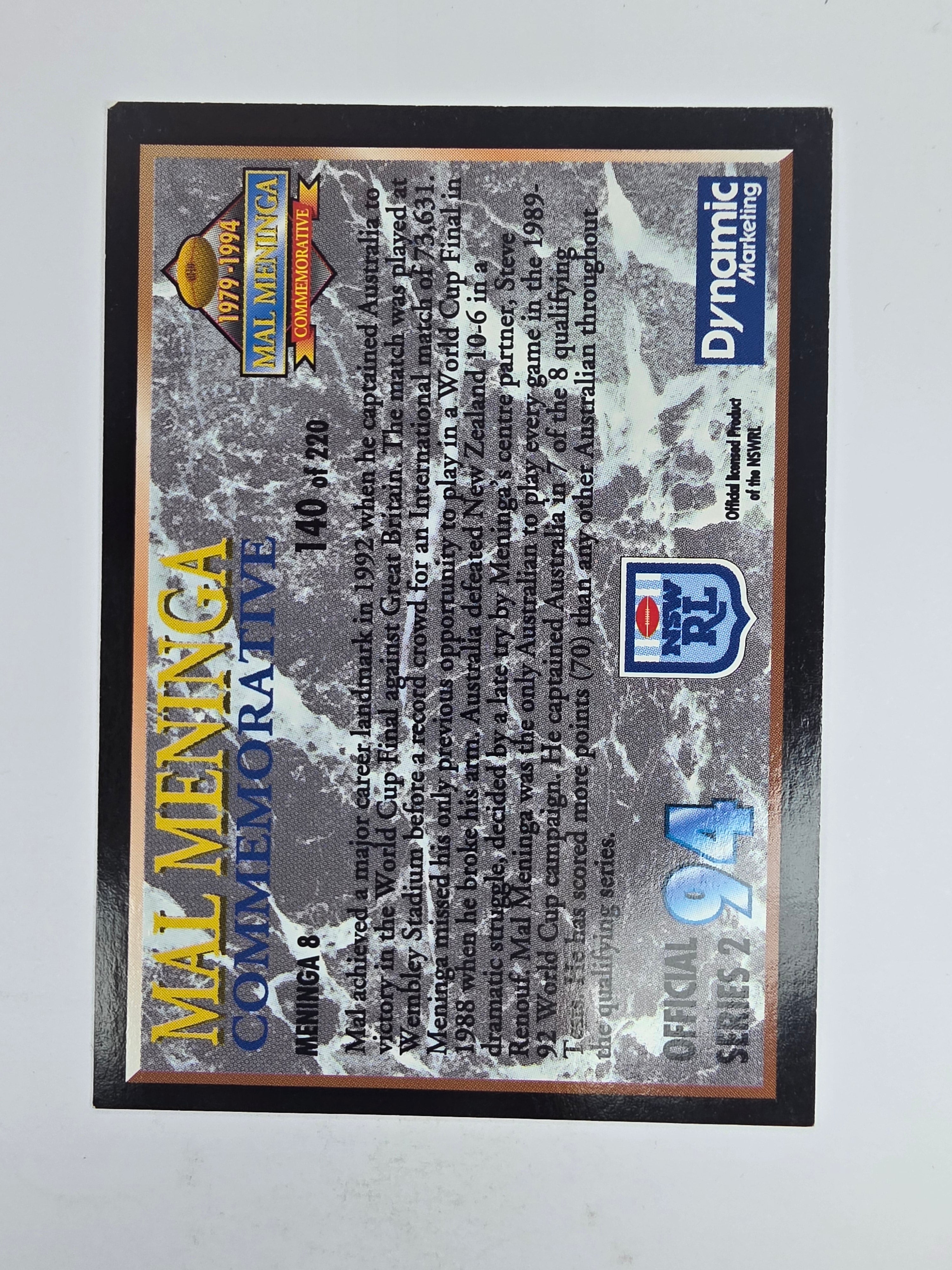 1994 Dynamic Series 2 Base Card #140 Mal Meninga Australian Kangaroos