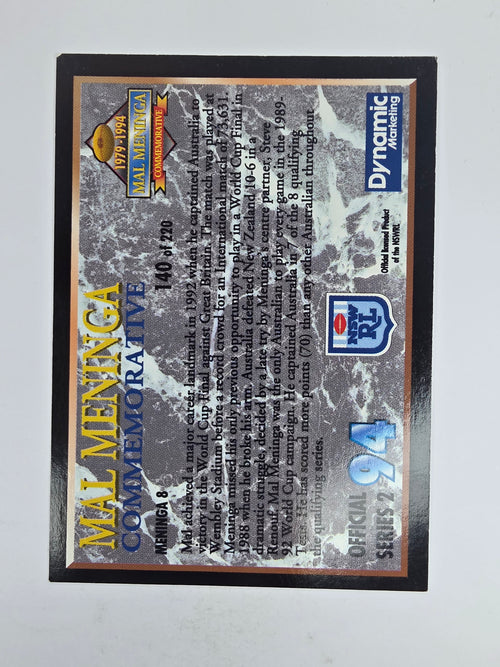 1994 Dynamic Series 2 Base Card #140 Mal Meninga Australian Kangaroos