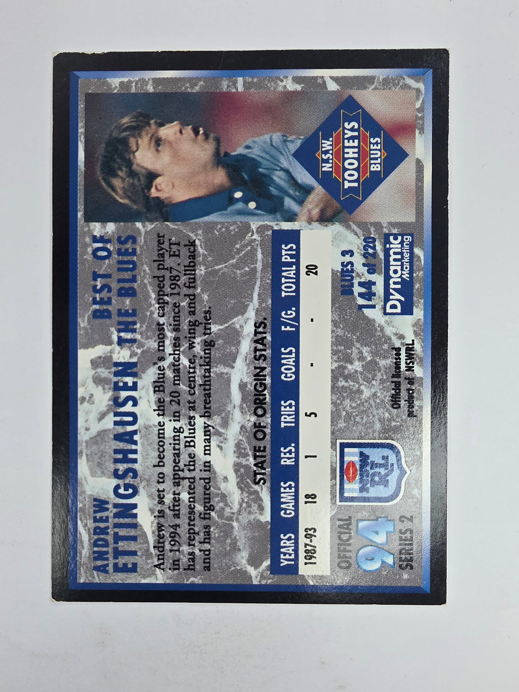 1994 Dynamic Series 2 Base Card #144 Andrew Ettingshausen NSW Blues