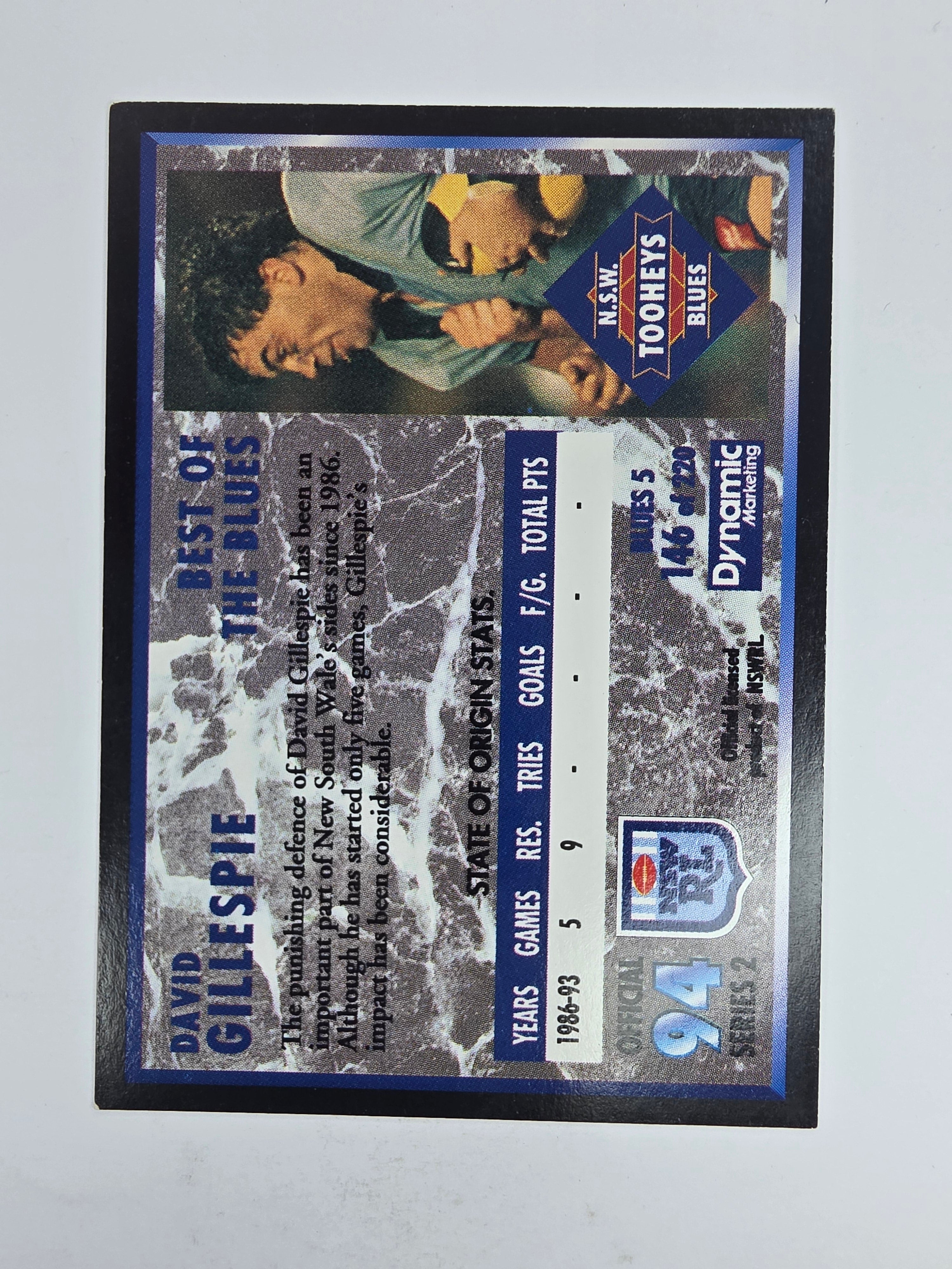 1994 Dynamic Series 2 Base Card #146 David Gillespie NSW Blues