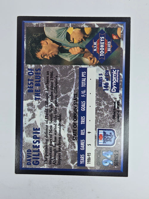 1994 Dynamic Series 2 Base Card #146 David Gillespie NSW Blues
