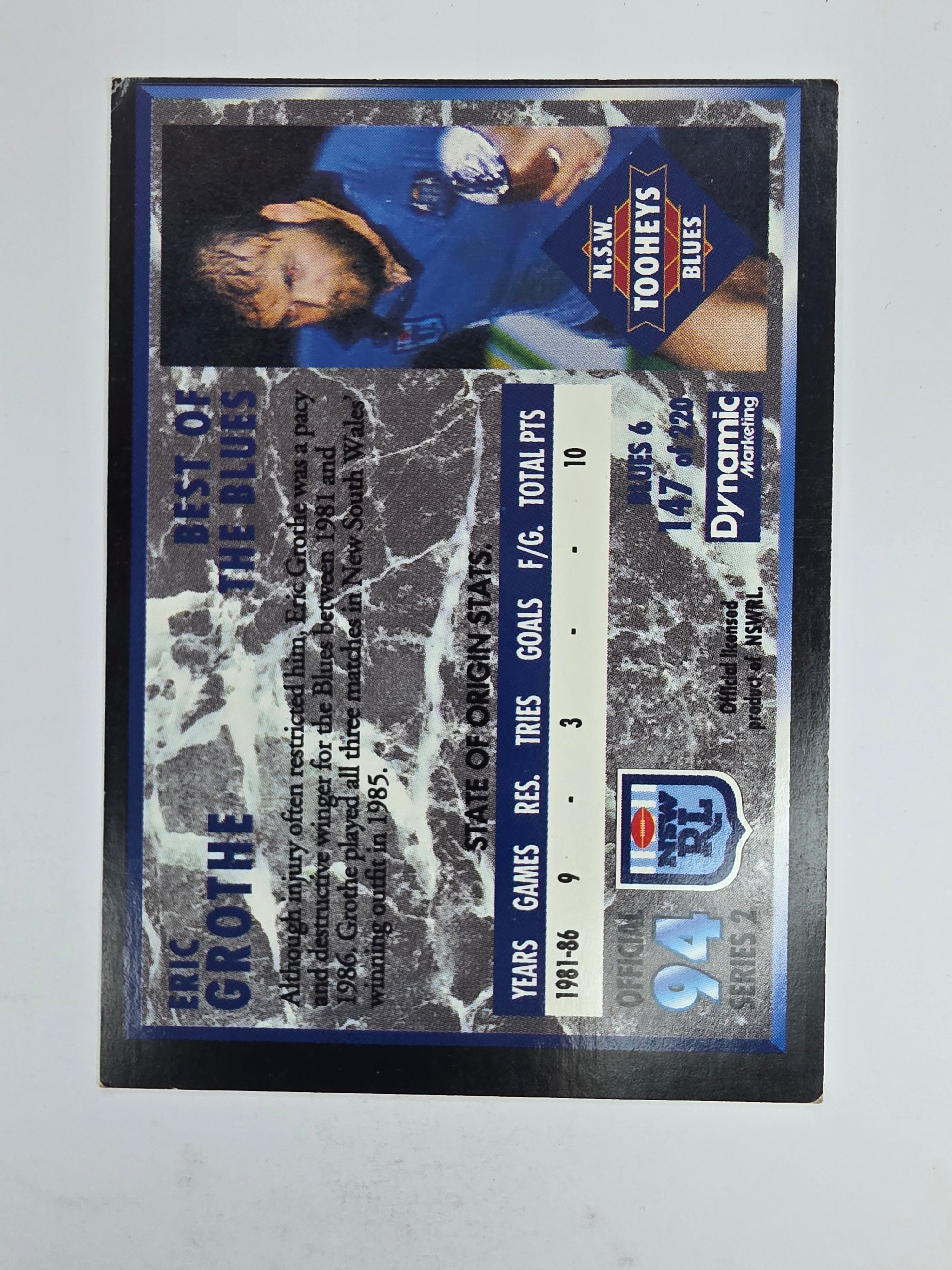 1994 Dynamic Series 2 Base Card #147 Eric Grothe NSW Blues