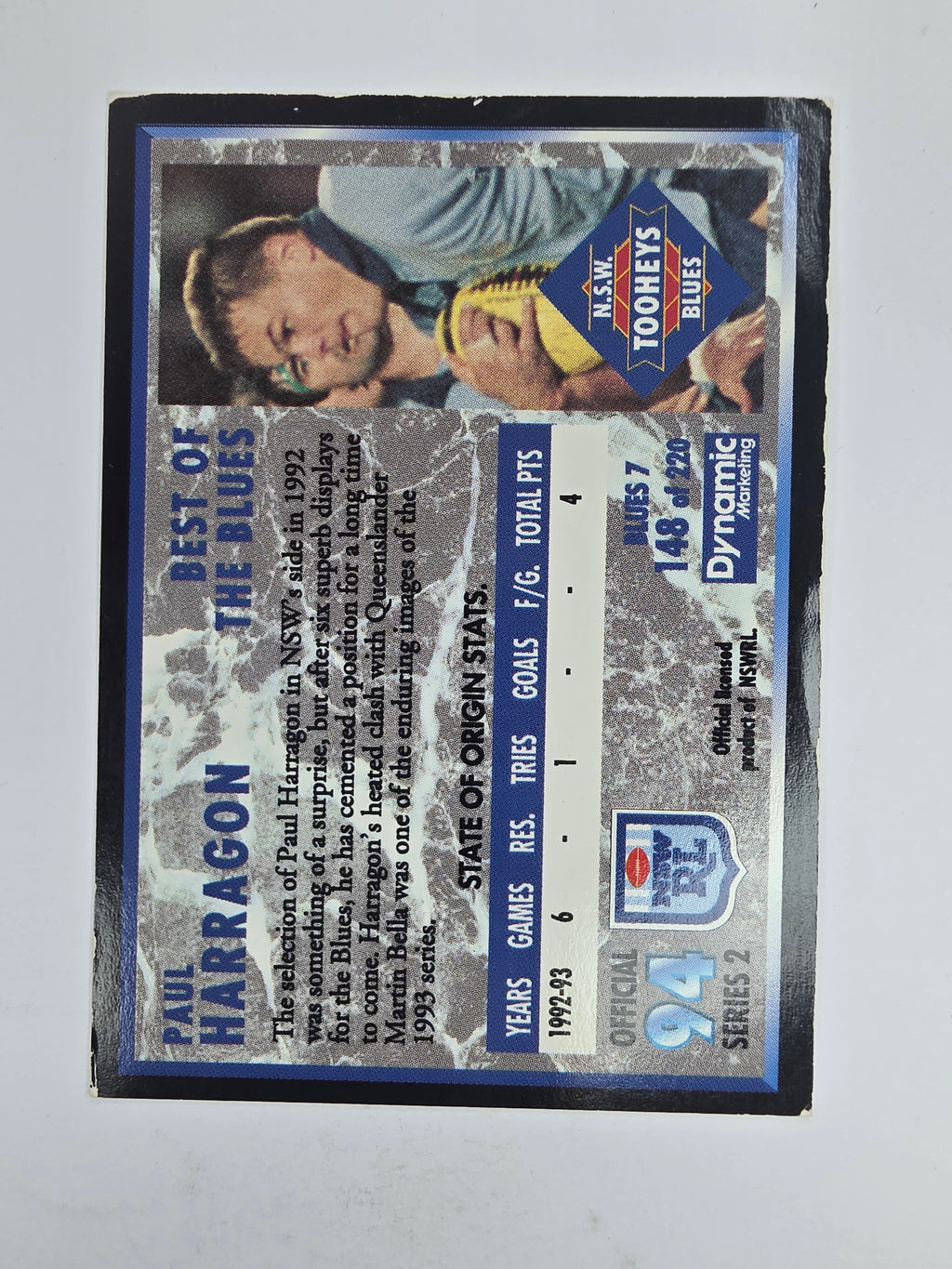 1994 Dynamic Series 2 Base Card #148 Paul Harragon NSW Blues