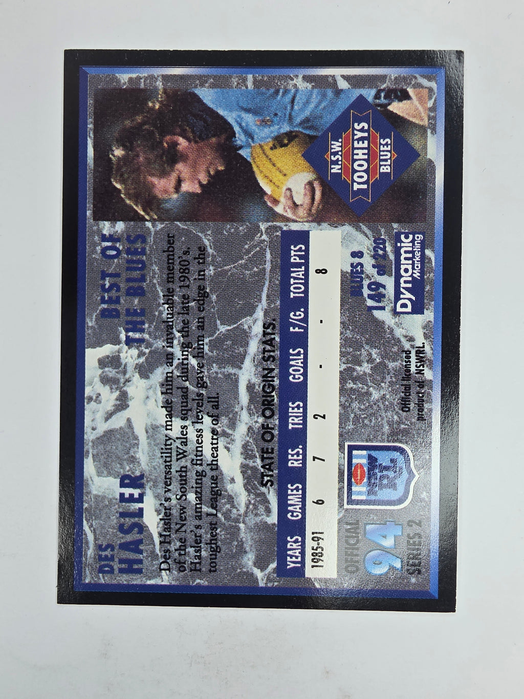 1994 Dynamic Series 2 Base Card #149 Des Hasler NSW Blues