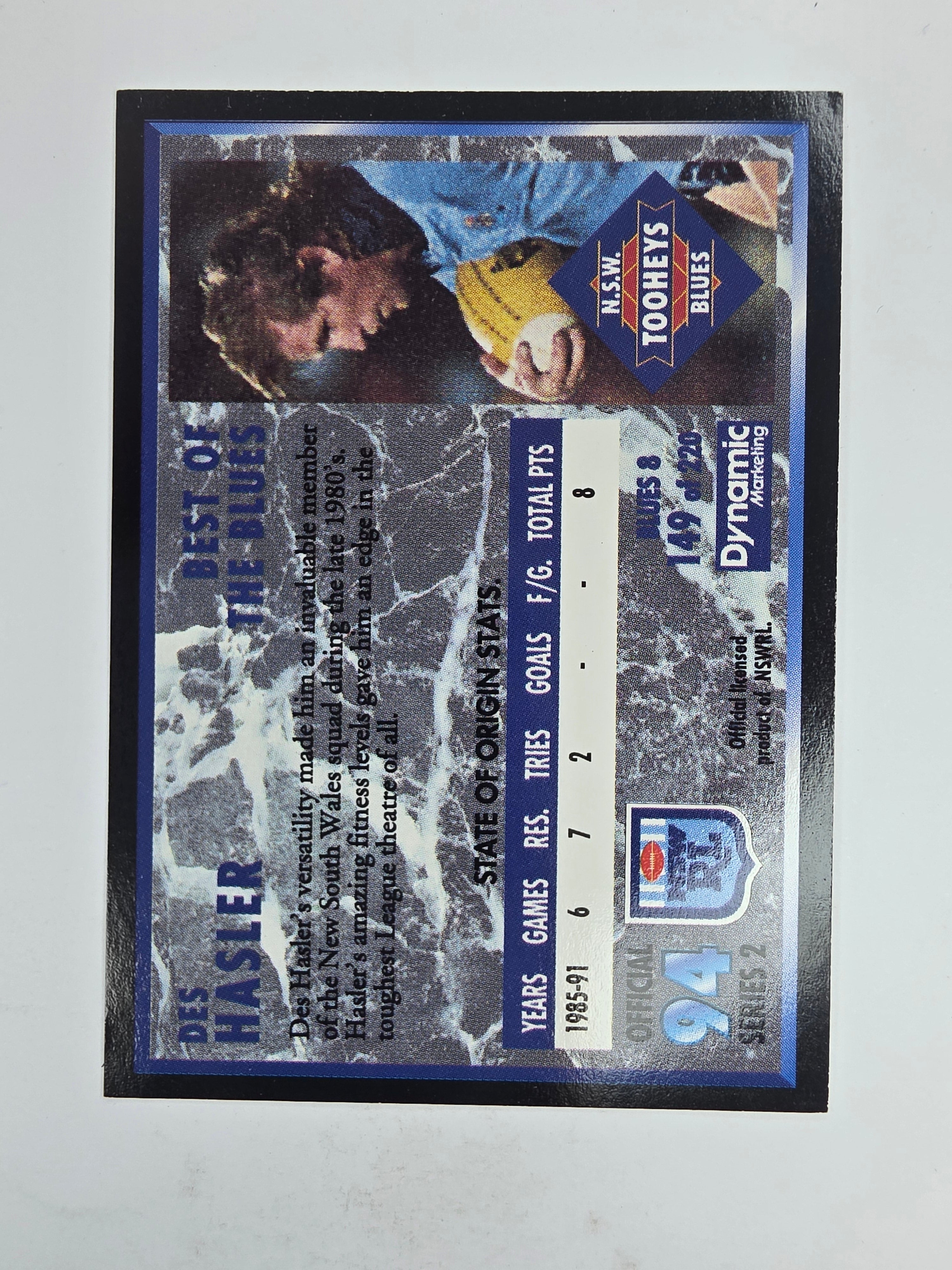 1994 Dynamic Series 2 Base Card #149 Des Hasler NSW Blues