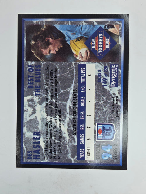 1994 Dynamic Series 2 Base Card #149 Des Hasler NSW Blues